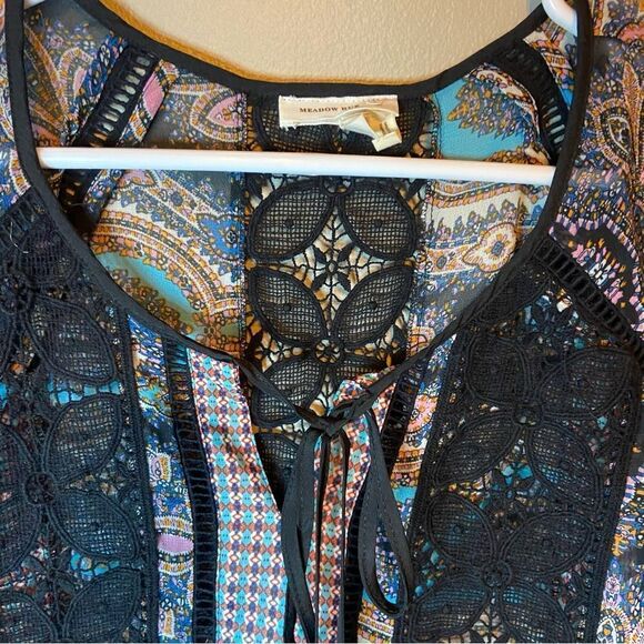 Anthropologie Meadow Rue Giada Long Sleeve Crochet print Top M - Picture 5 of 7